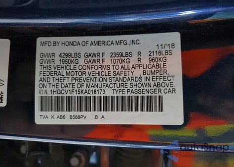 2019 Honda Accord Lx z USA, uszkodzony, nr VIN 1HGCV1F15KA018173